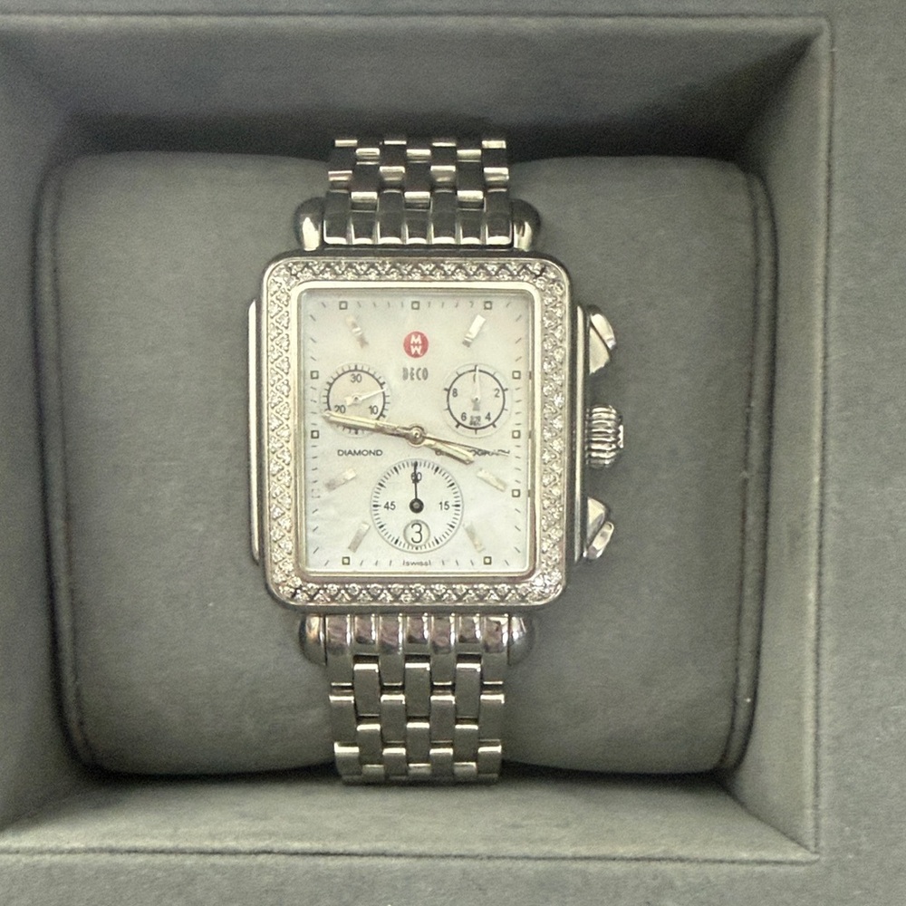 MICHELE Deco Stainless Diamond Watch